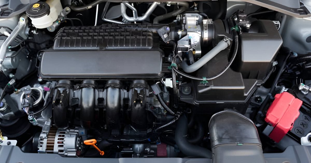 A car engine in an open hood