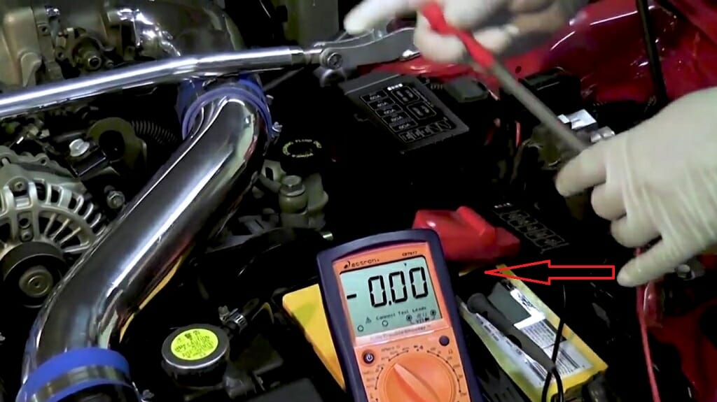 multimeter at -0.00 reading
