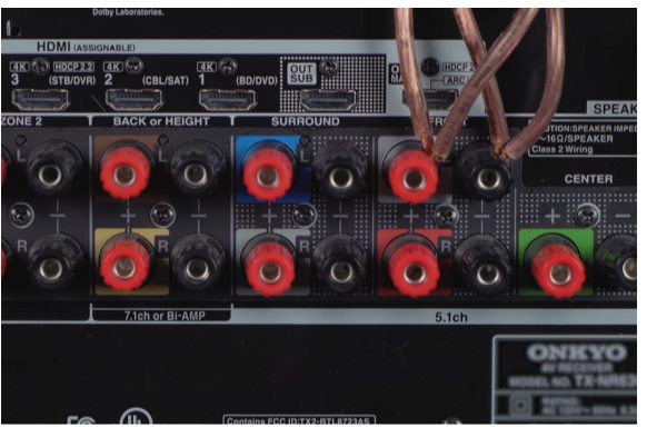 connect wires receiver’s left channel outputs