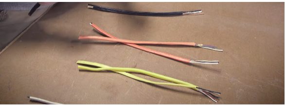 cut 12/3 wires in yellow, orange, and black