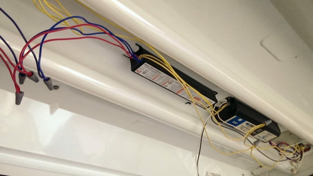 load wires at the top of the ceiling