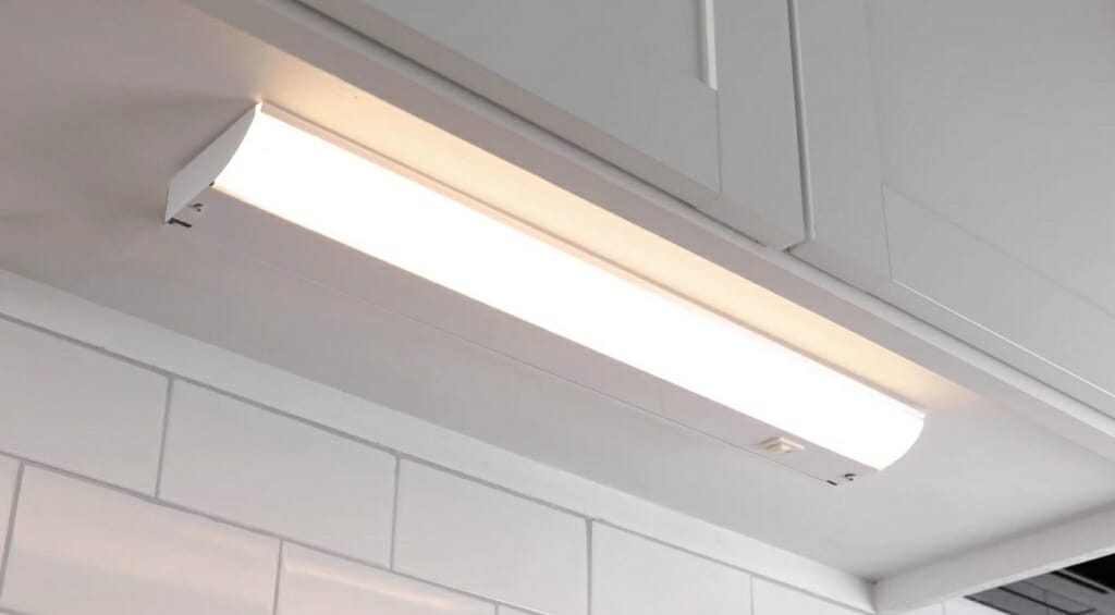 warm light fixture at the ceiling