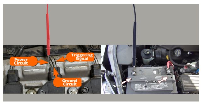 connecting the multimeter’s black test lead to the battery’s negative terminal