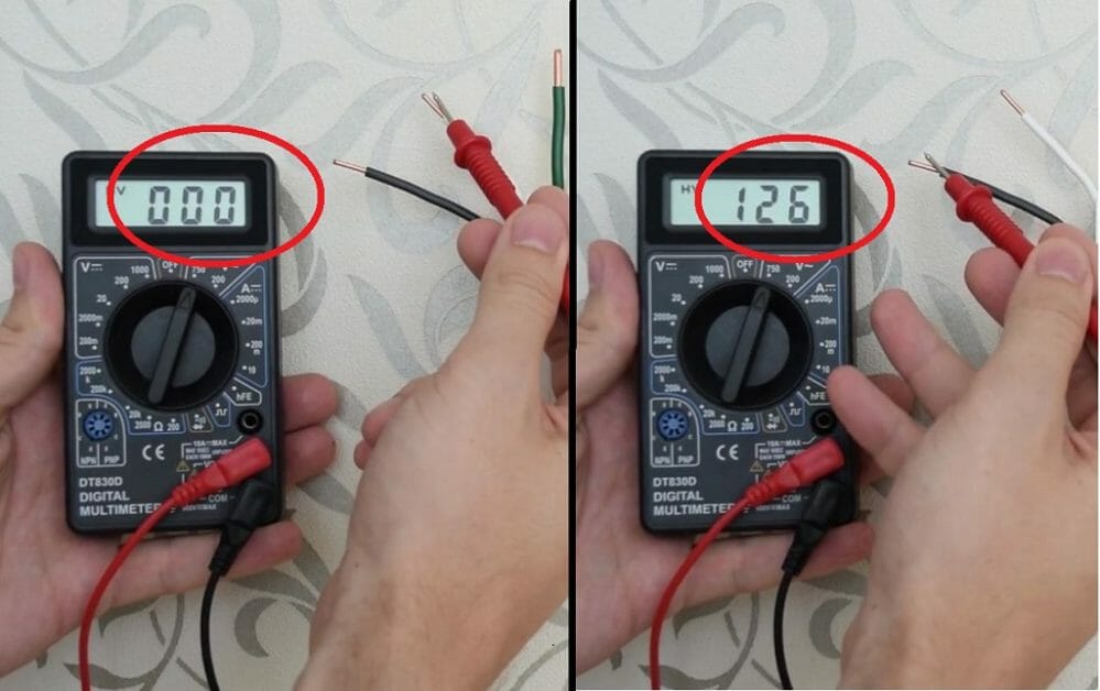 multimeter side by side reading at 0v and 126v