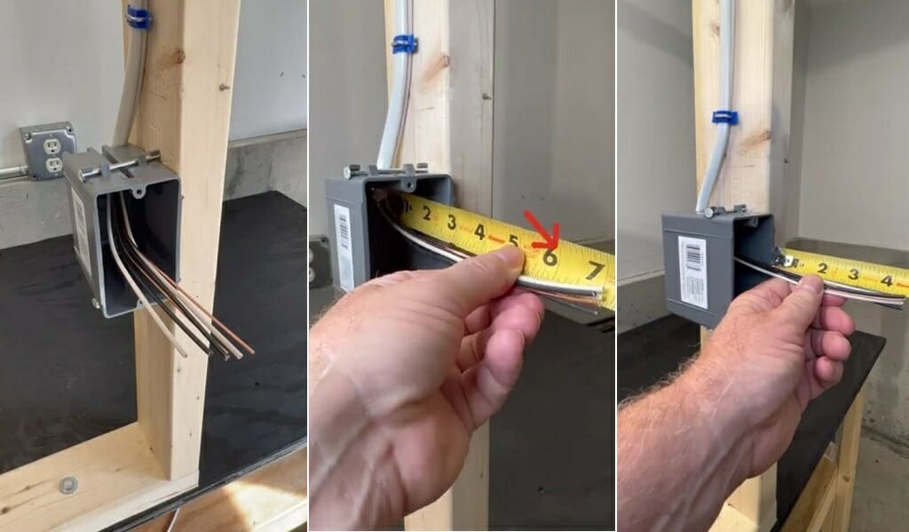 measuring wires in outlet box with tape