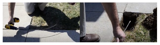 slipping the drill underneath the exposed bottom edge