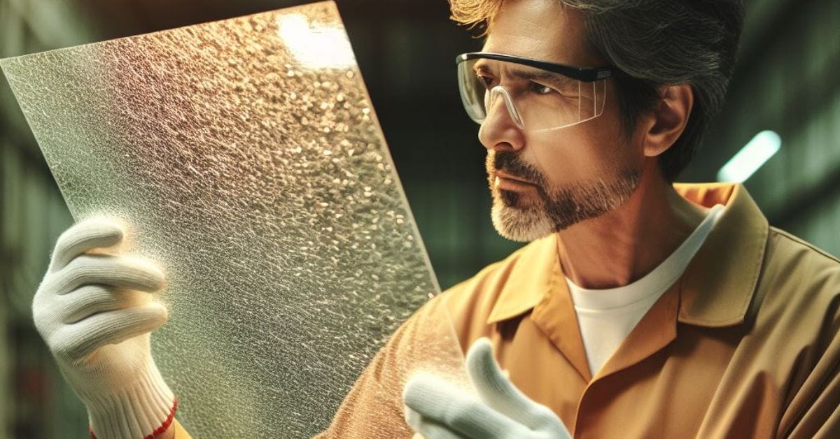 A man in goggles and gloves holding a fiberglass