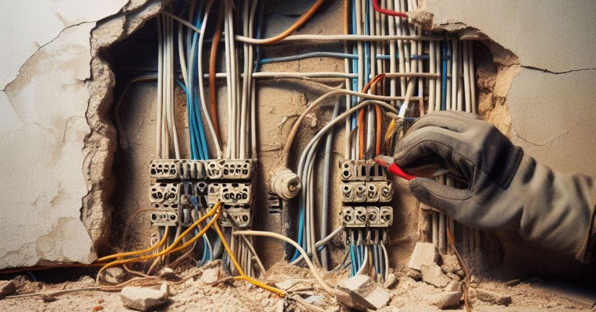 A person checking the wire with tool