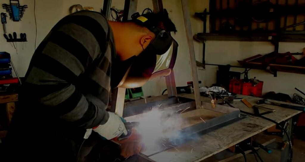 welding the A-frame on top of the base