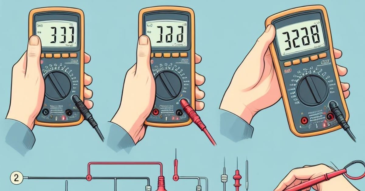An illustration of a person holding a multimeter in a series of shot
