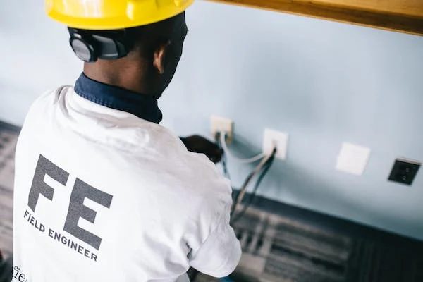 a field engineer working on outlet wall