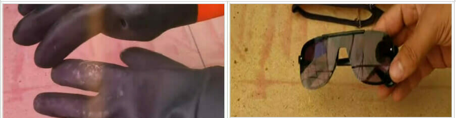 black gloves and goggles