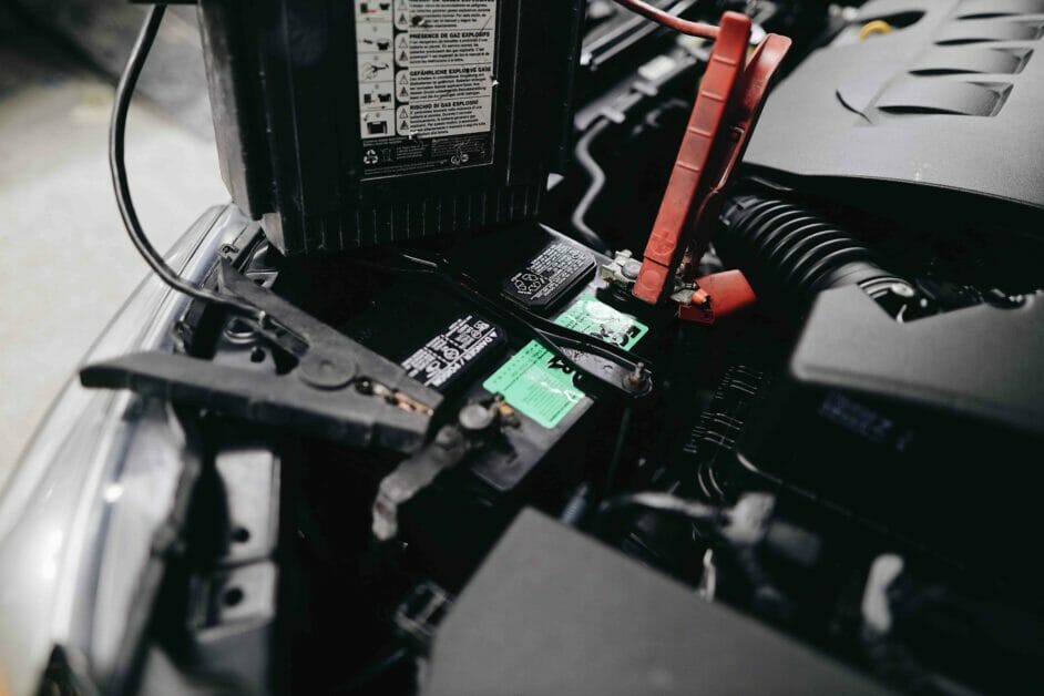 car battery with aligator clips on it