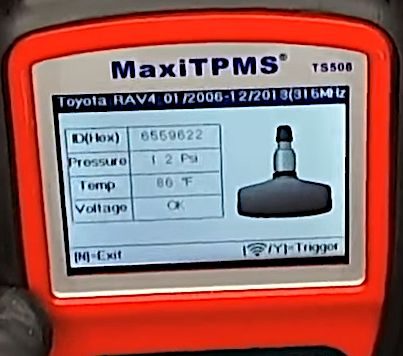 a closeup of the TPMS sensor information display