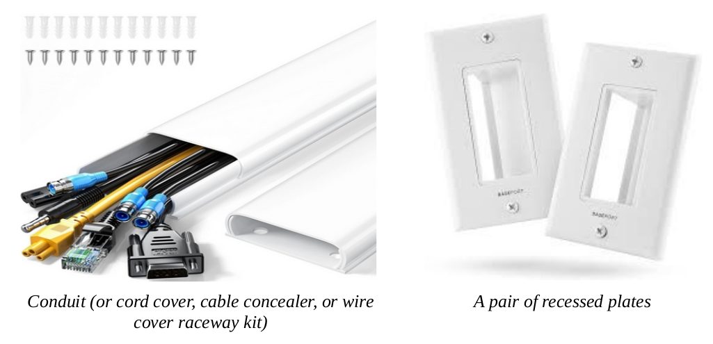 conduit and recessed plate to conceal wires