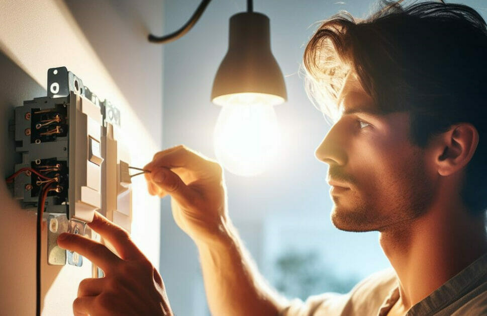 A man is installing a double pole switch in his home.