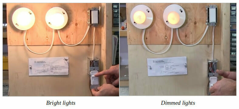 A person demonstrating a bright and dimmed lights