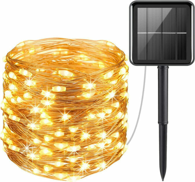 A solar powered Christmas light with a solar panel
