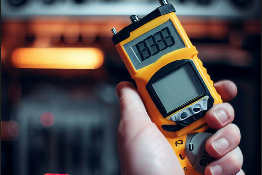 A person holding a voltage tester tool