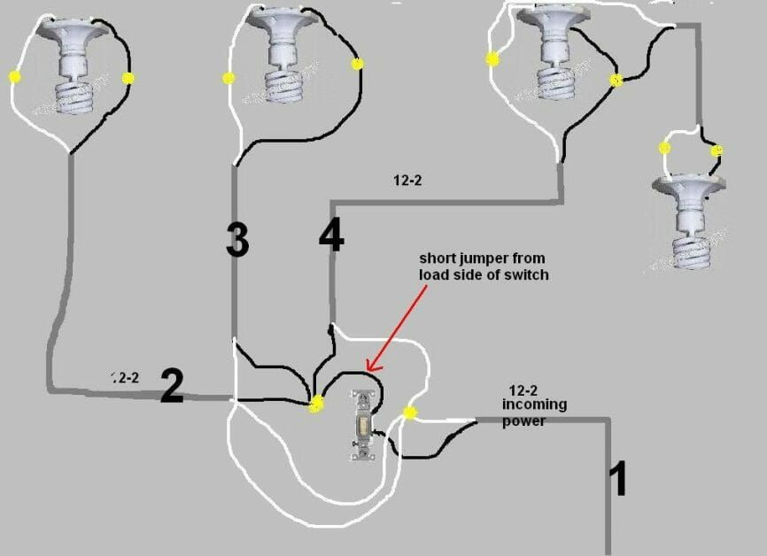 A hub and spoke parallel wiring arrangement with one daisy-chained light