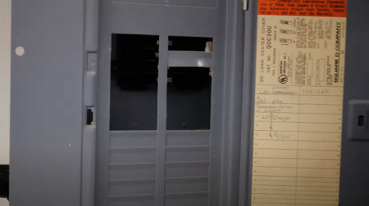 An opened main circuit panel