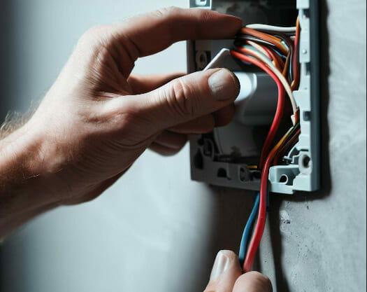 A person wiring an outlet box