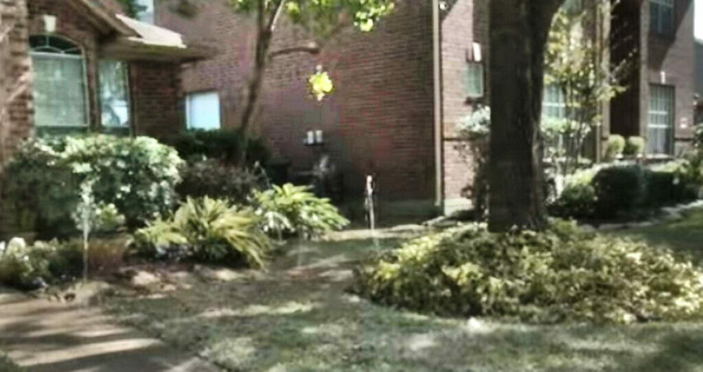A working sprinkler on the garden