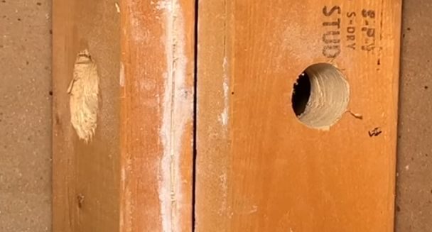A hole on a stud for wire to pass