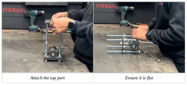 Two image of a person attaching the top part and ensuring it is flat