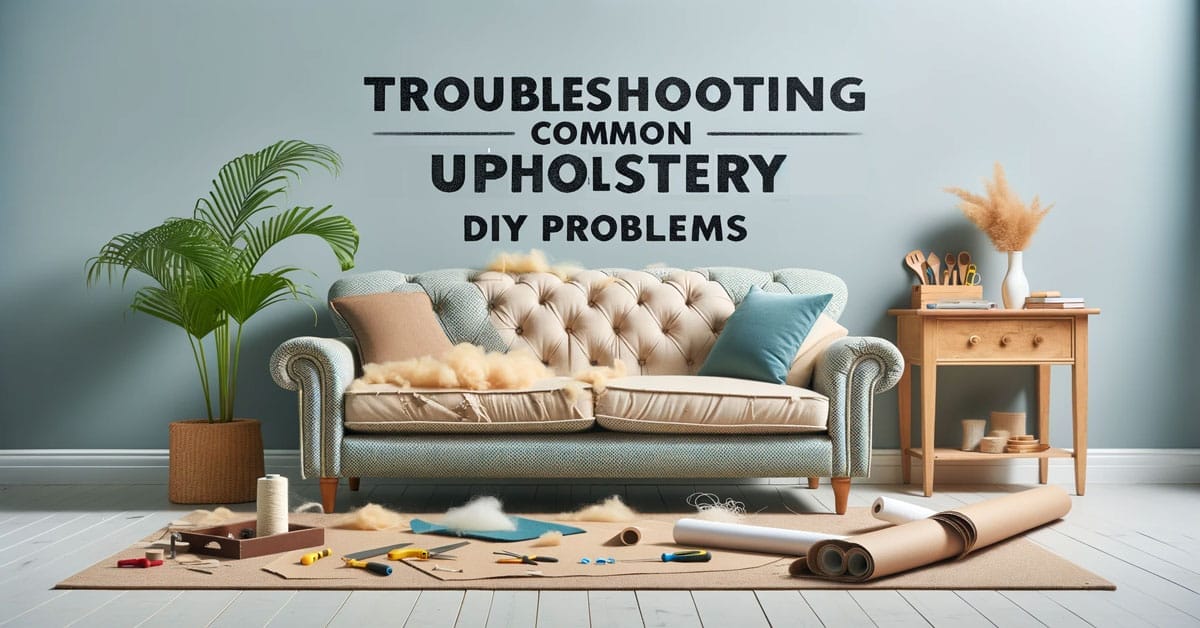 A couch in a living room with text "Troubleshooting Common Upholstery DIY Problems"