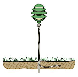 An illustration of a green light pole with a ground wire