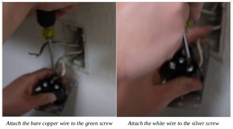 A person attaching wires to correct terminals using screw