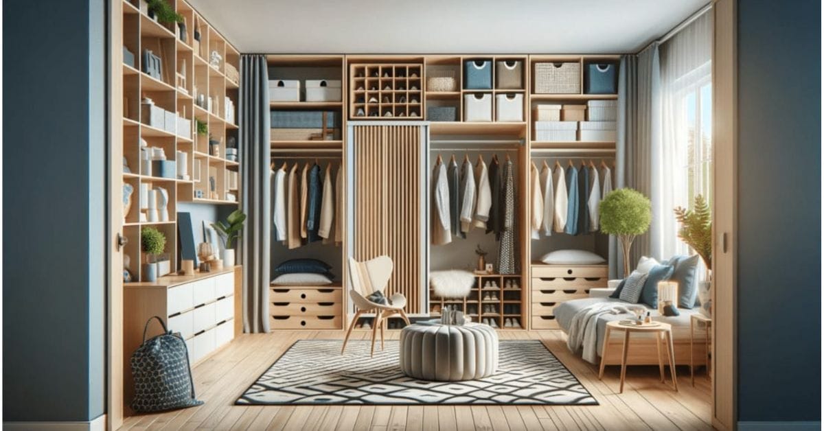 A walk-in closet through 3D rendering