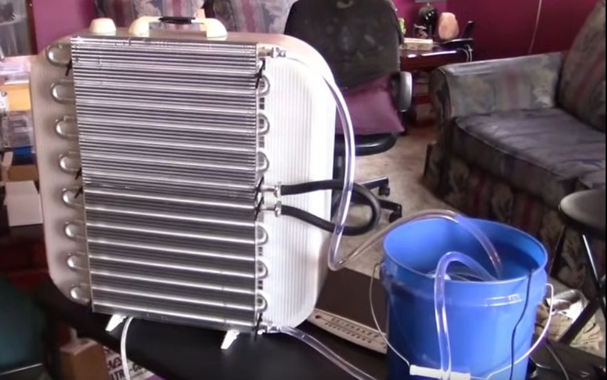 A box fan running on water