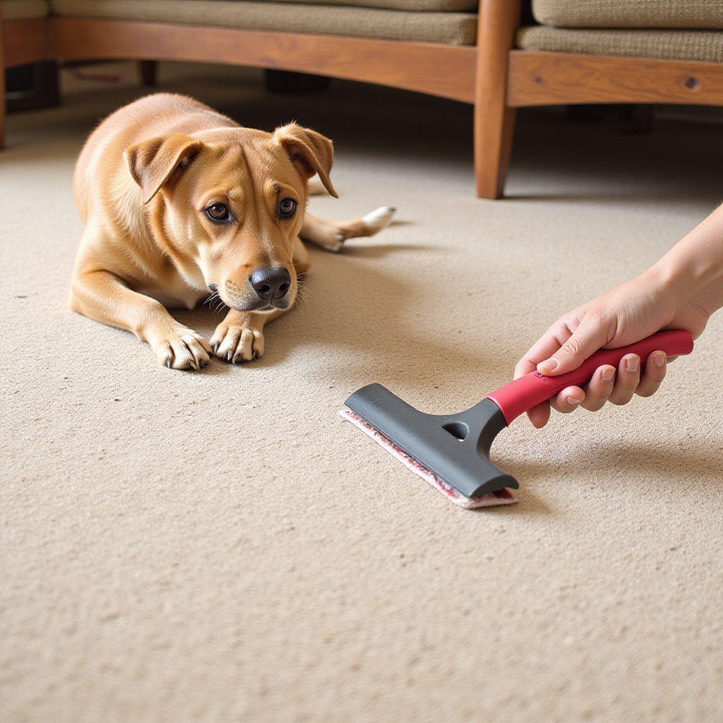 5. Use a squeegee to remove pet hair from carpets and upholstery