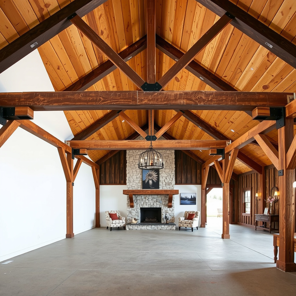 1) Rustic Timber Frame with Steel Accents
