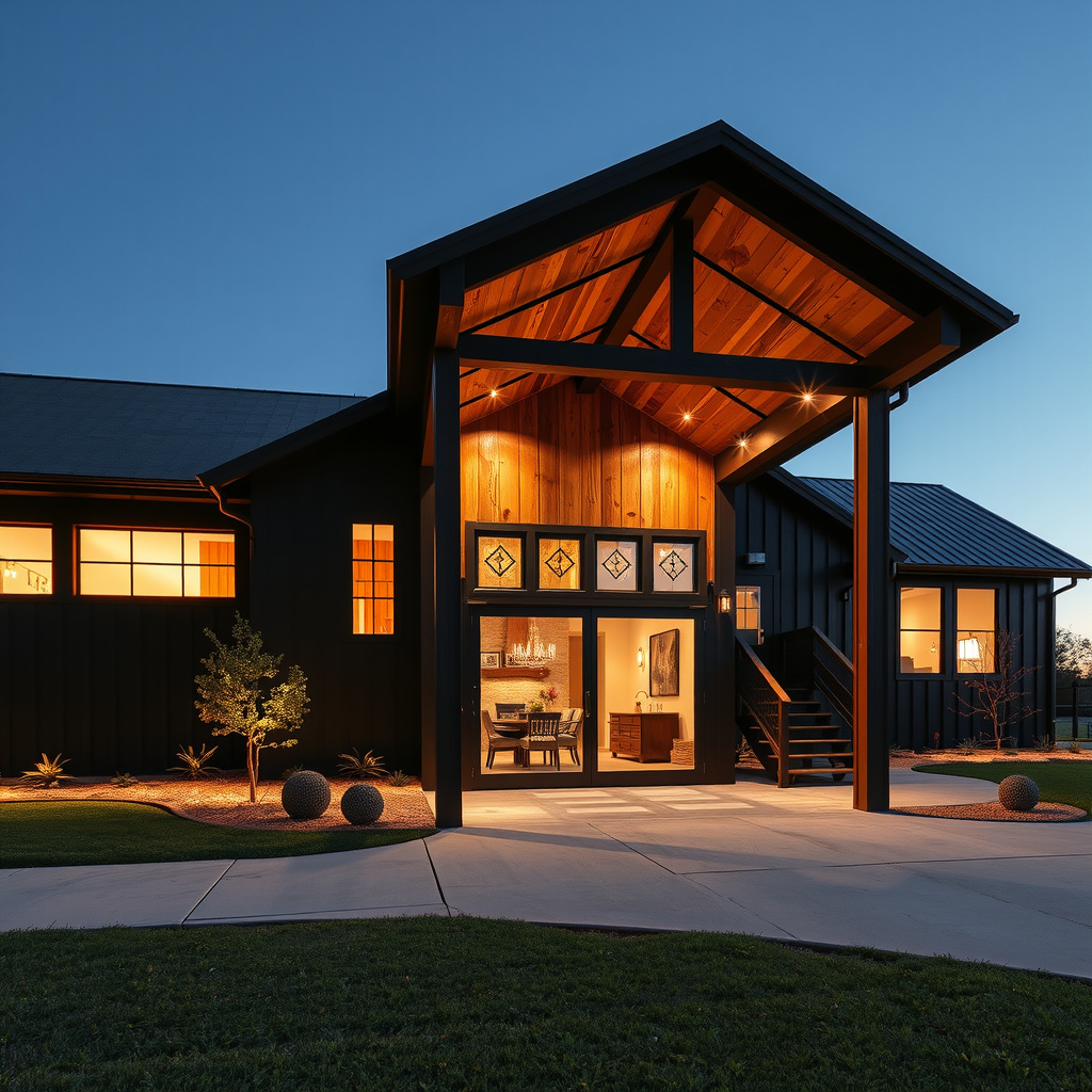 3. A Luxe Black-And-Wood Barndominium Near Dallas-Fort Worth