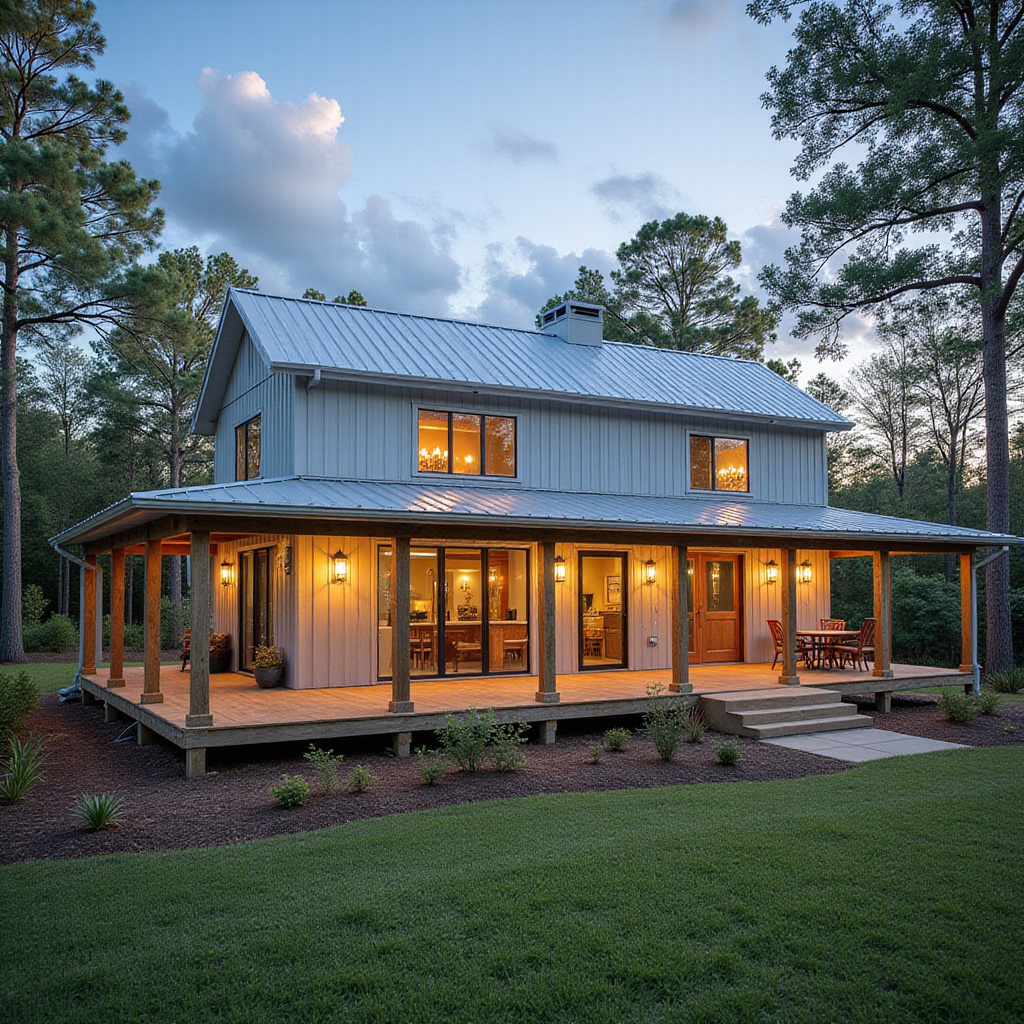Florida Barndominium with Wraparound Porch