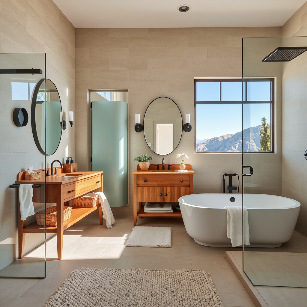 Spa-style bath with natural materials