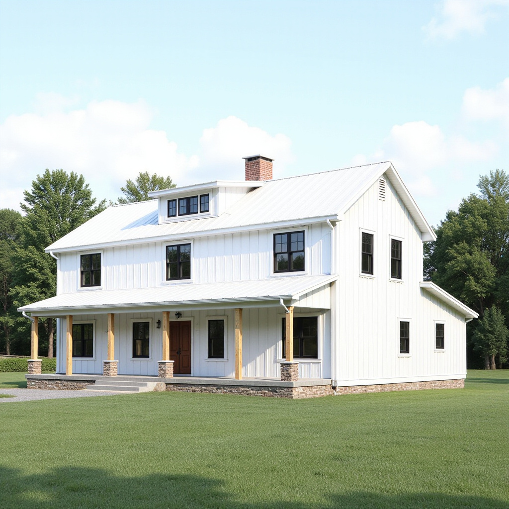 White Farmhouse Barndo With Dormers