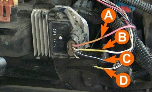 car ignition parts labeled in A, B, C and D