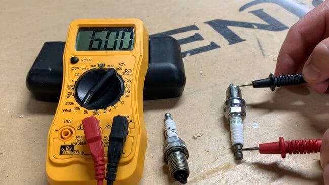Multimeter reading of a functional spark plug