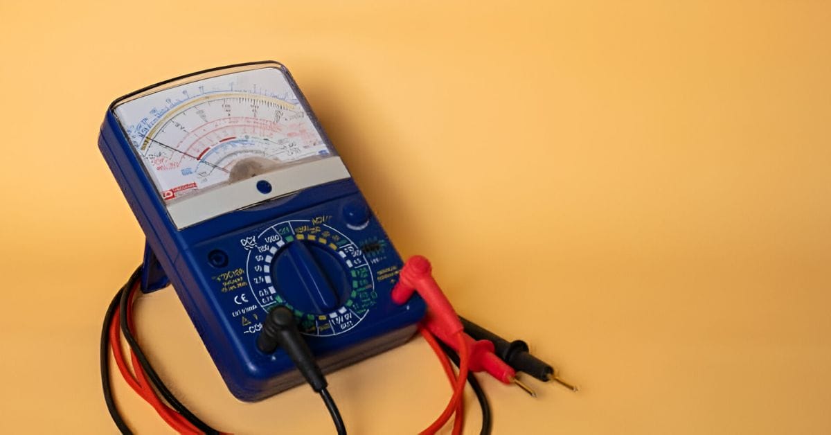 An analog multimeter in a yellow background