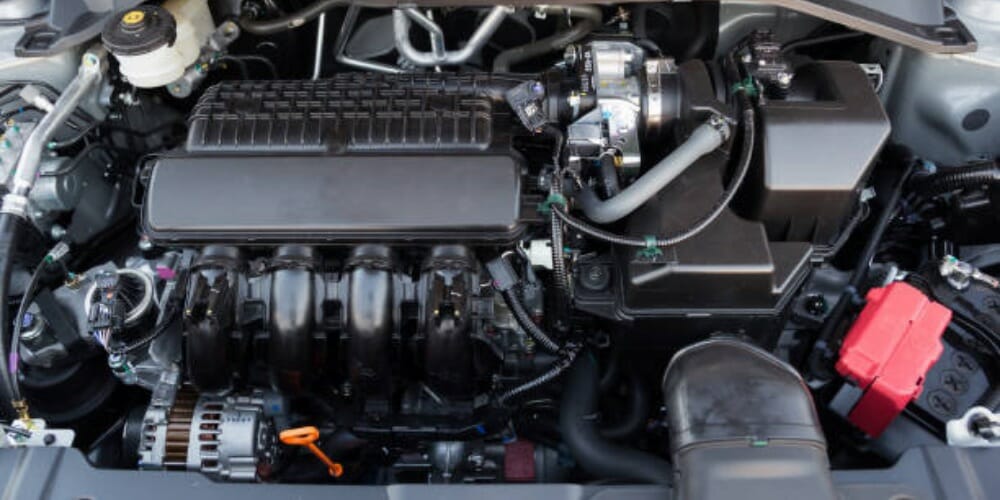 car engine in an open hood