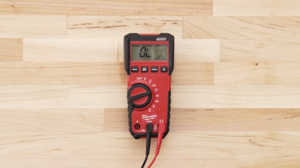 red multimeter with OL reading