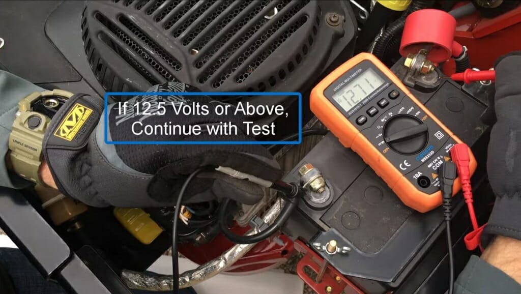 Kohler voltage regulator test with multimeter reading at 12.71v