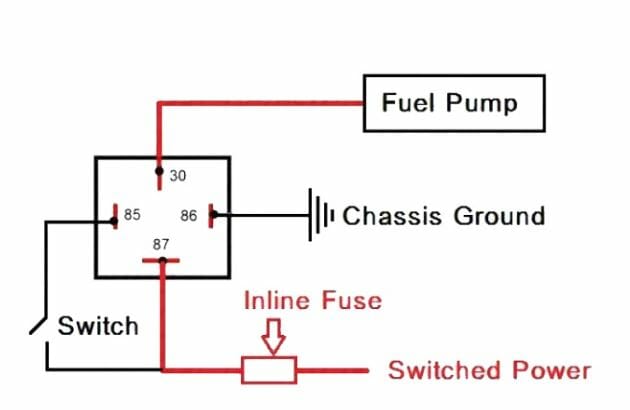 Toggle switch wiring diagram for a fuel pump