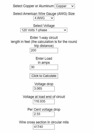 voltage calculator - 120 volts
