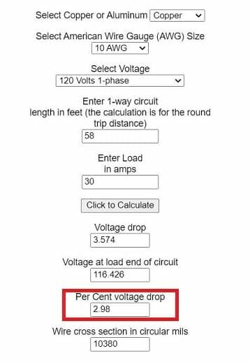 voltage drop calculator of Copper