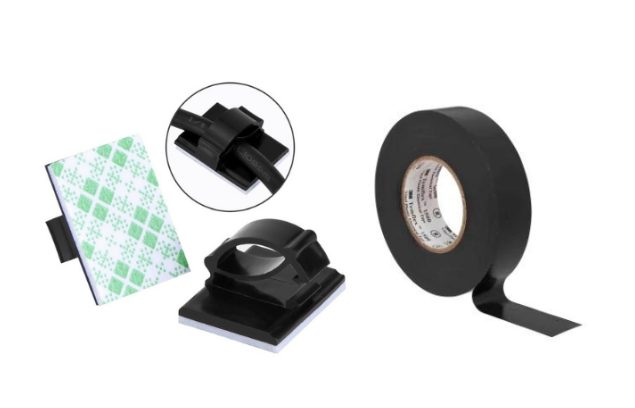 adhesive wire clips or electrical tape